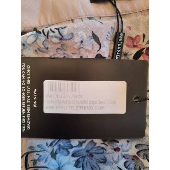 Pretty Little Thing Pink Floral Mini Dress Women's Sz 8 Long Sleeve Lined Ruched - Picture 12 of 16